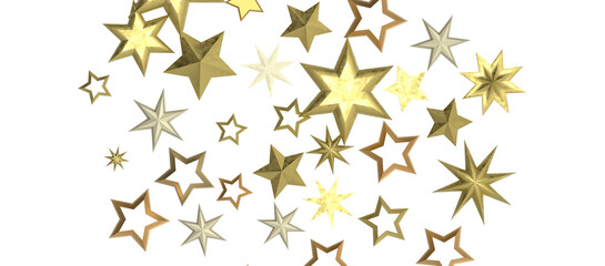 Banner with golden decoration. Festive border with falling glitter dust and stars.