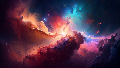 Naklejka premium Abstract outer space endless nebula galaxy background. Generative ai