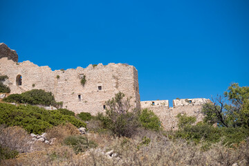 Ruins of Kritinia Castle at the shore of Mediterranean Sea