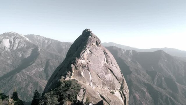 Aerial drone view of Moro Rock in the giant forest of Sequoia National Park, California