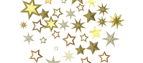 Banner with golden decoration. Festive border with falling glitter dust and stars.