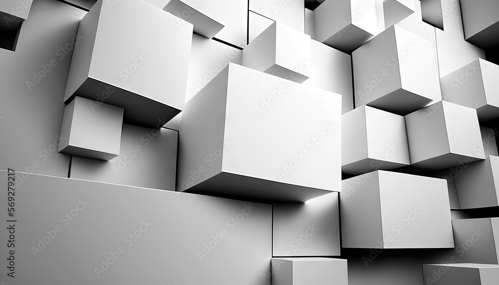 Poster a very large group of white cubes in a room with a clock on the side of the wall and a clock on the 
