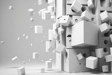  a bunch of boxes that are in the air with a lot of boxes in the air behind them that are falling off of the wall.  generative ai