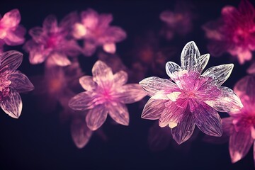 Fototapeta na wymiar glass, translucent flowers on a dark background