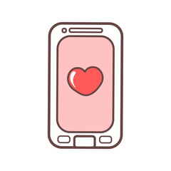 Cute smartphone with love message isolated on white background