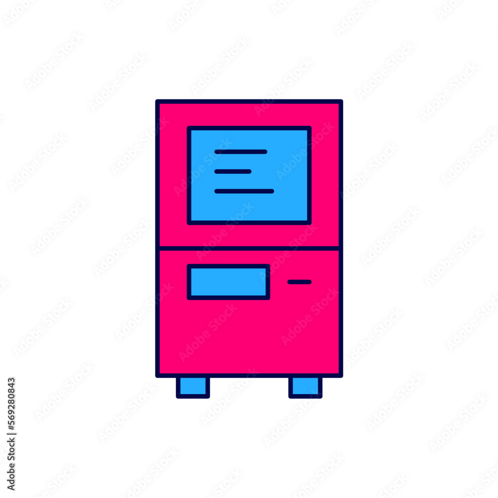 Poster filled outline atm - automated teller machine icon isolated on white background. vector