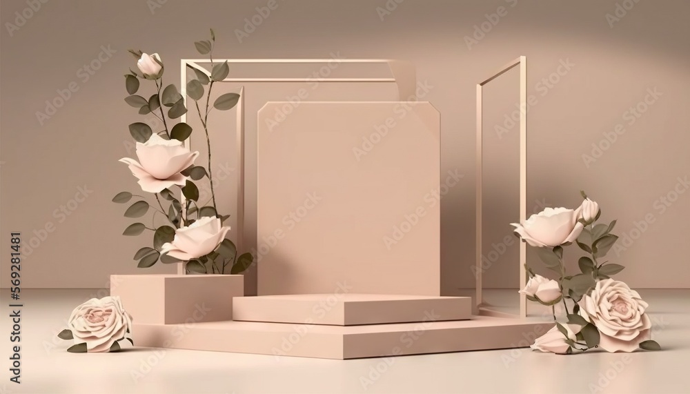 Poster a set of three boxes with flowers in them on a white surface with a light colored wall in the backgr