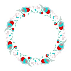 Circles of purple flowers with a natural theme and white background can be used for design purposes