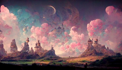 fantasy land with moon design illustration