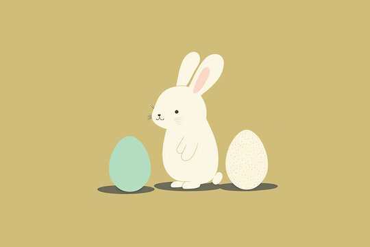 Cute bunny with easter eggs illustration for kids, Funny baby rabbit. Generative ai.