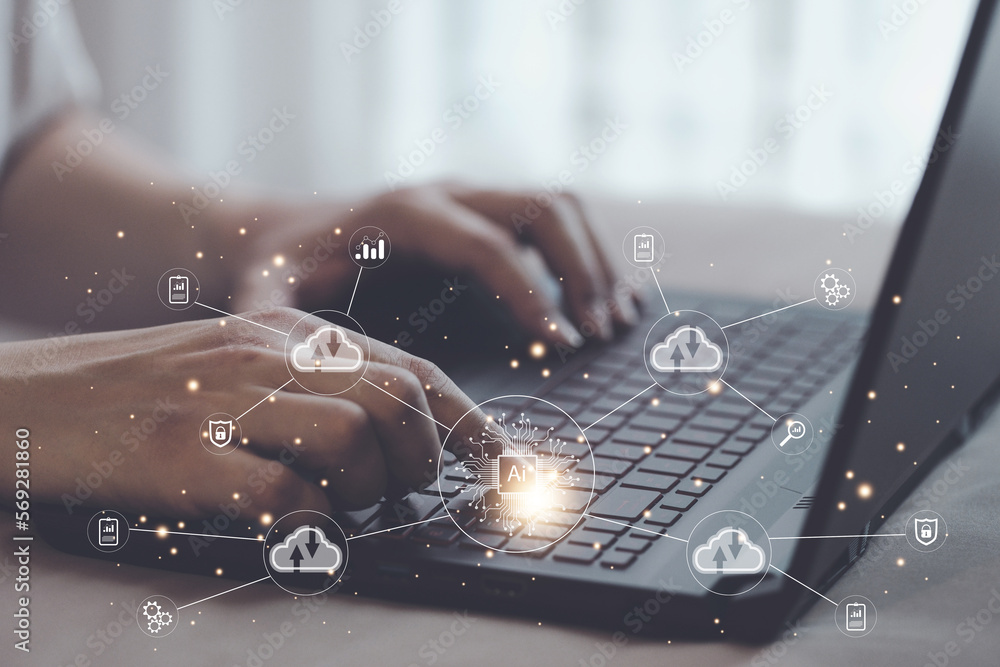 Aufkleber ai technology, smart devices, internet of things, digital management in business process for custome