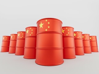 China flag on oil gas petroleum tank barrel, 3D render