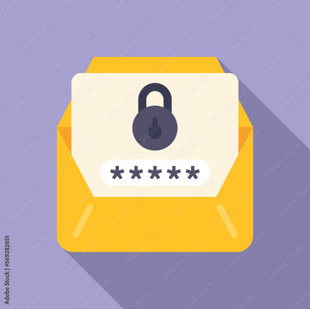 Poster mail lock icon flat vector. screen reset. policy system