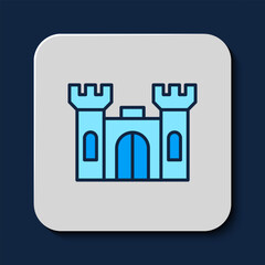 Filled outline Castle icon isolated on blue background. Vector