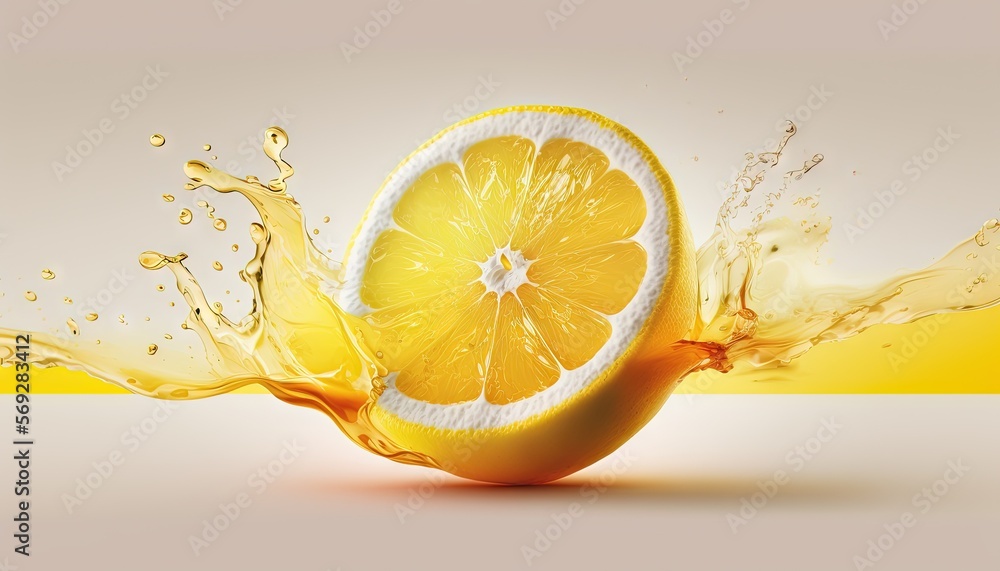 Poster a slice of lemon with a splash of juice