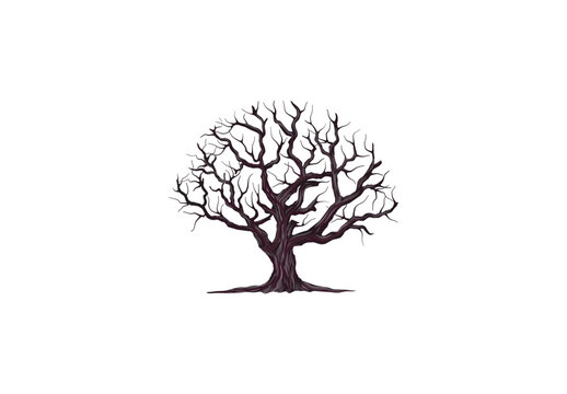 dead tree vector illustration. withered tree hand drawing.
