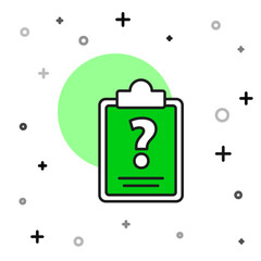 Filled outline Clipboard with question marks icon isolated on white background. Survey, quiz, investigation, customer support questions concepts. Vector
