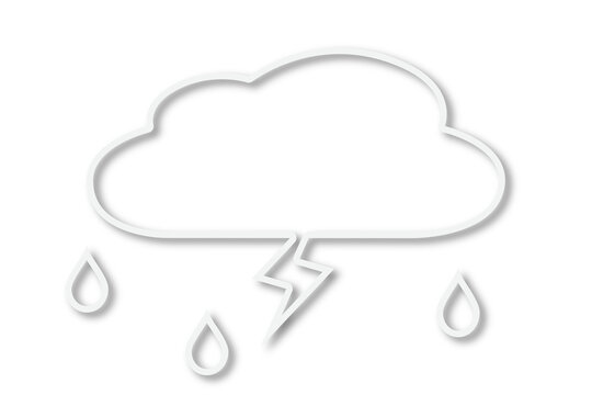 illustrazione con nuvola, saetta e gocce di pioggia