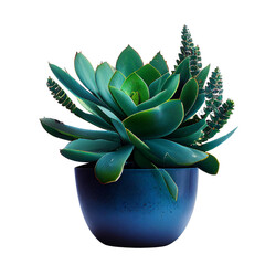Succulent plants in a cobalt bright blue pot without a background transparent for a graphic resource