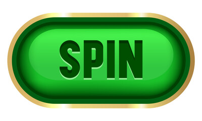 Spin button in a golden frame. Green button for online casino. Vector clipart