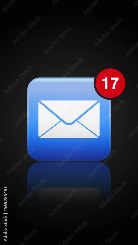 Poster vertical video animation of news app icon with notifications on black background. motion background.