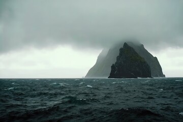 Fototapeta na wymiar A mysterious island surrounded by fog. 