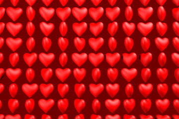 Random red heart background. Pattern heart.3d rendering