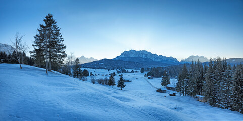 beautiful snowy winter landscape Buckelwiesen near Krun, upper bavaria