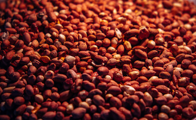 Natural background of dried peeled peanuts. Night Market in India