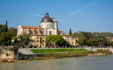 Fototapeta na wymiar view of the San Giorgio in Braida Church: was founded in 1046 as a Benedictine monastery - Verona, Veneto region in northern Italy