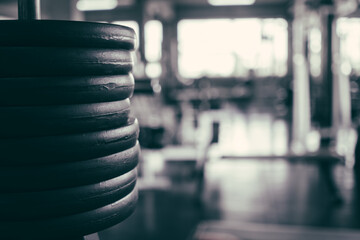 Row of dumbbells  background in the fitness. sport equipment for bodybuilding