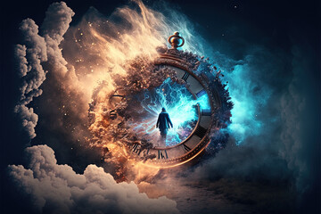 Time travel in different dimensions. AI generated.