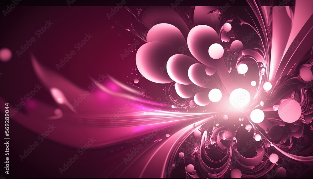 Poster a pink and black abstract background with circles and lines on it's center and a center of bubbles i