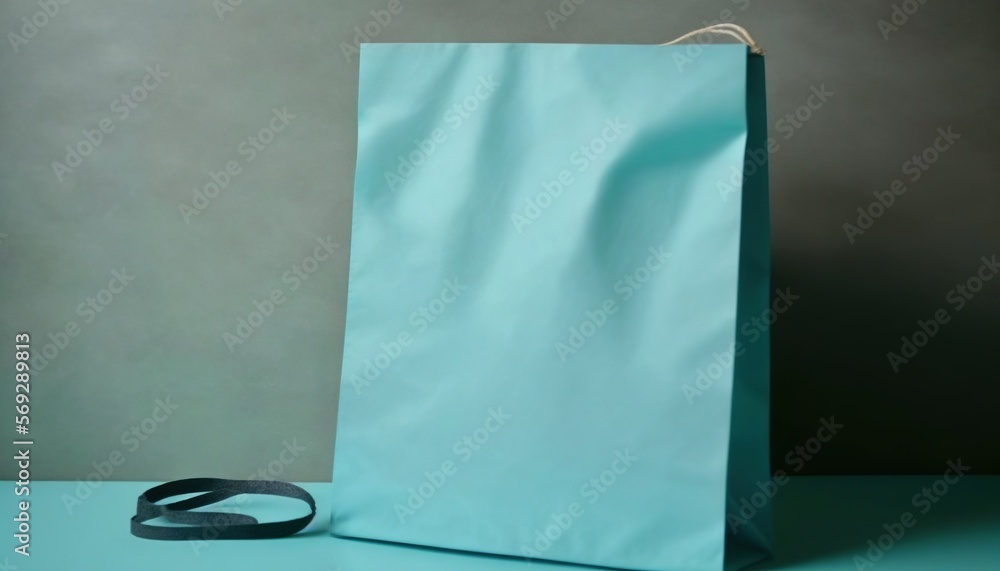 Poster a blue bag with a black strap on a table with a gray background photo by michael strick / shuttersto