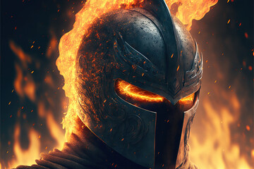 Helmet in fire. AI generated