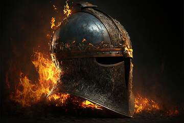 Helmet in fire. AI generated