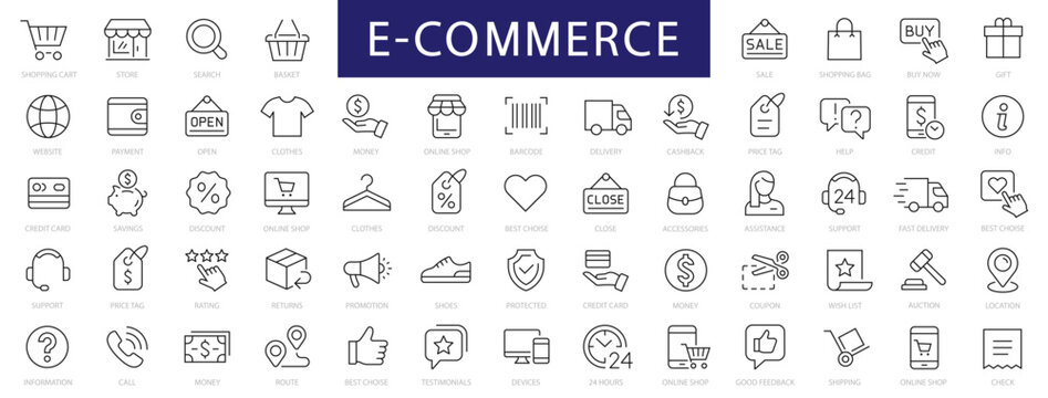 E-Commerce & Shopping thin line icons set. E-Commerce, Shop, Online Shopping Editable Stroke icons collection. Shoppind symbols set. Vector illustration
