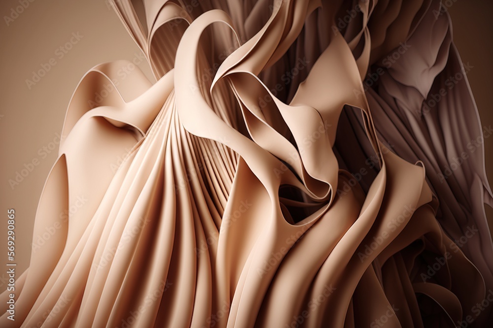 Poster an abstract image of a flowing fabric in beige and brown tones, with a soft, flowing fabric in the c