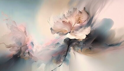  a painting of a flower on a white background with a blue sky in the background and a pink flower in the middle of the painting.  generative ai