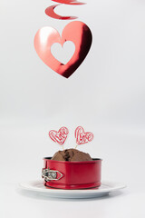 Valentines day muffin with red heart and love - obrazy, fototapety, plakaty
