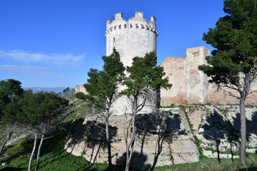 A tower of the medieval castle of Lucera, a town in the province of Foggia, Puglia, Italy..
