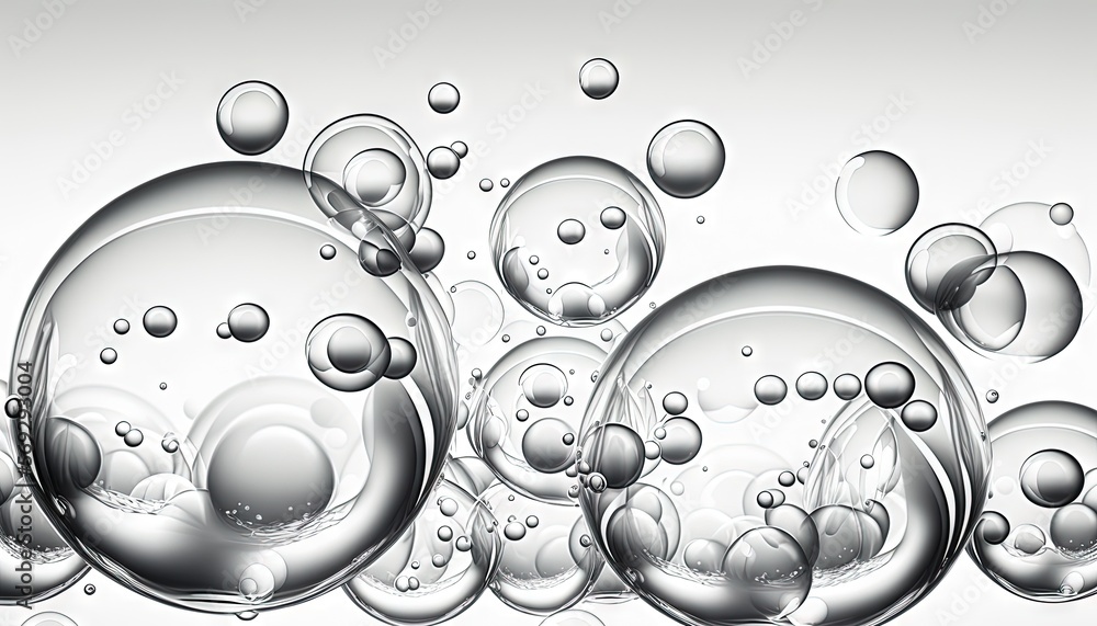 Poster a bunch of bubbles floating in the air on a white background with a black and white border to the le