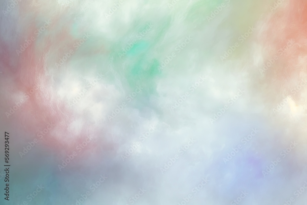 Aufkleber a painting of a sky with clouds and a plane in the sky with a blue sky in the background and a green
