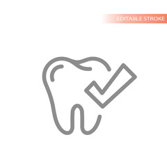 Fototapeta premium Tooth and checkmark line vector icon. Healthy teeth outline symbol.