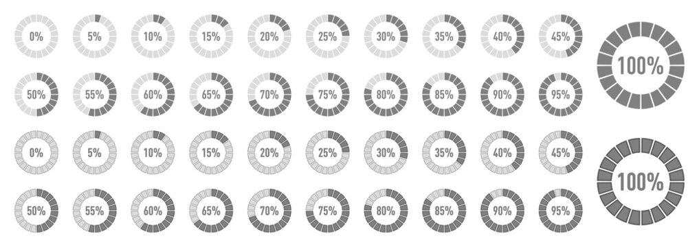 Circle percentage diagrams set for infographics on  white background. Vector illustration