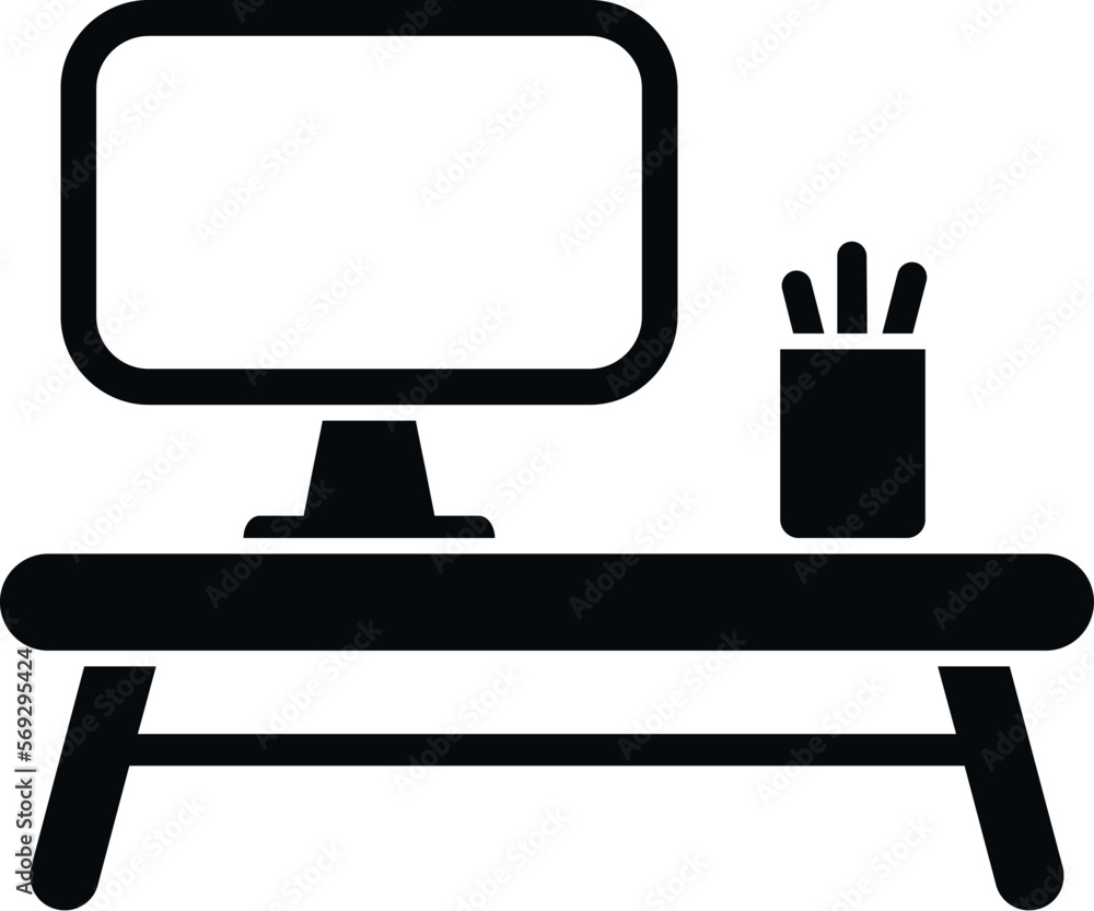 Poster work on computer icon simple vector. office sit. correct position