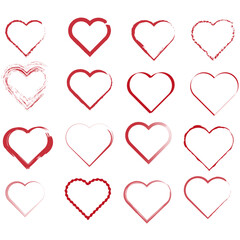 Strokes hearts elements red set. Red heart set.