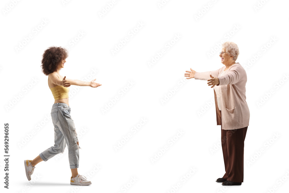 Canvas Prints Full length profile shot of a young woman meeting her grandmother