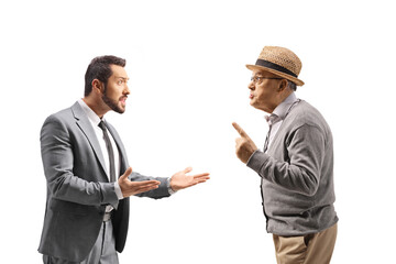 Businessman having an argument with an elderly man