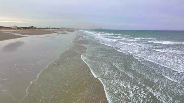 Dunkirk beach. Windy day. Cinematic drone flight